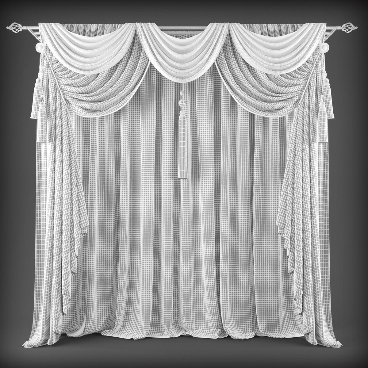 Curtain with tassels Low-poly 3D model_1