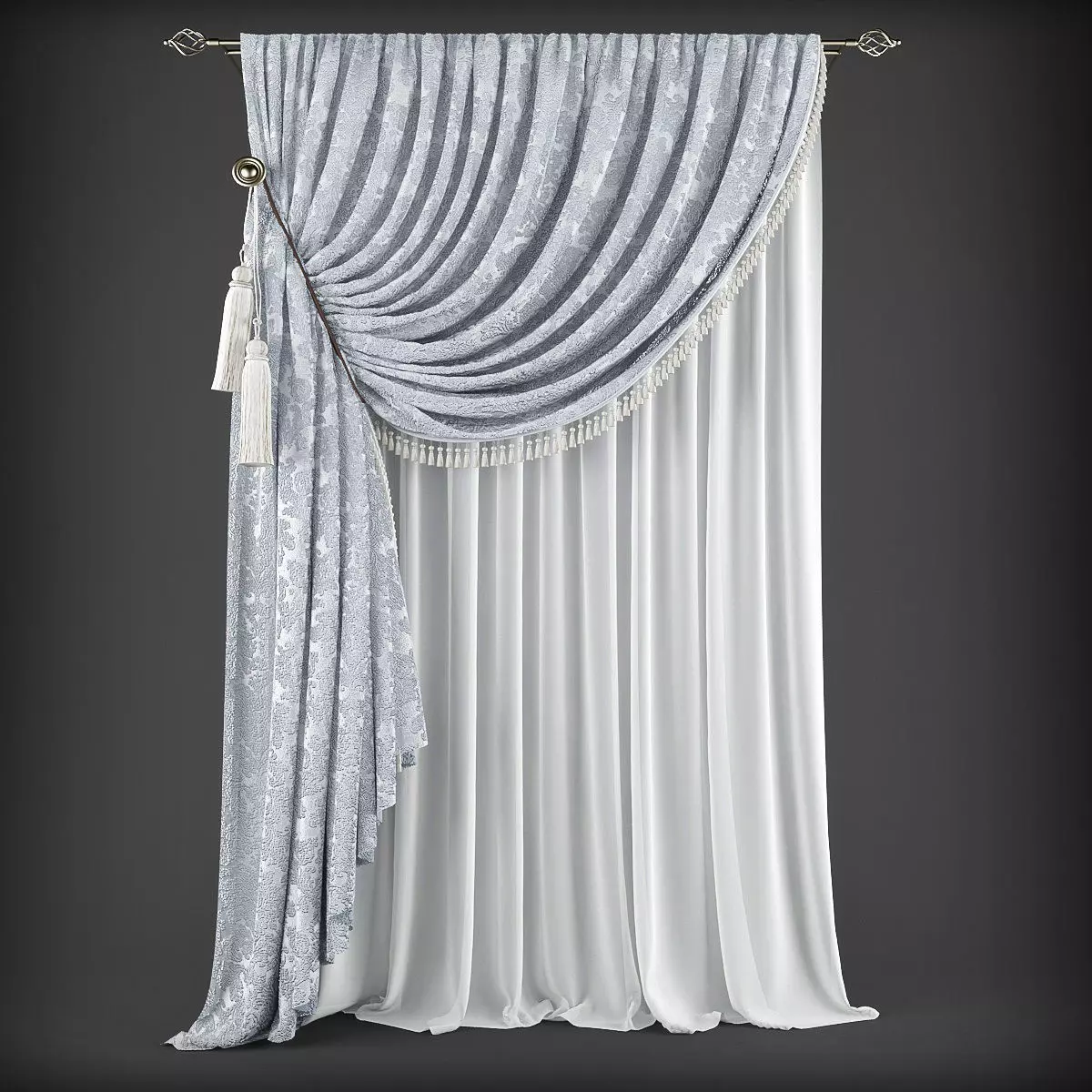 Curtain with tassels Low-poly 3D model_0