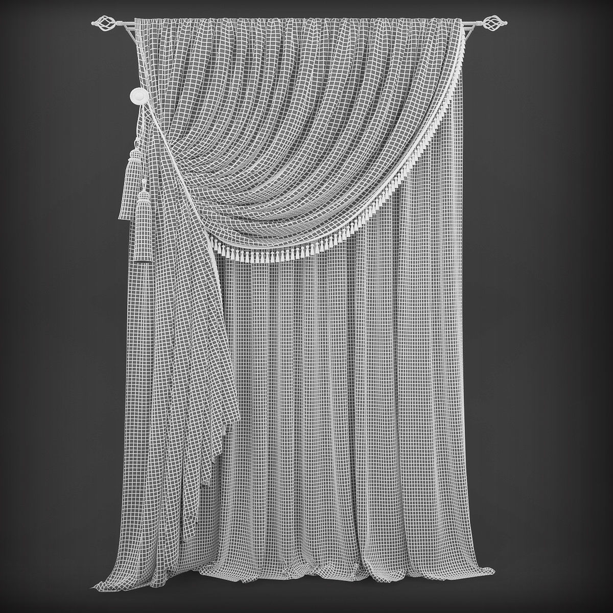 Curtain with tassels Low-poly 3D model_1