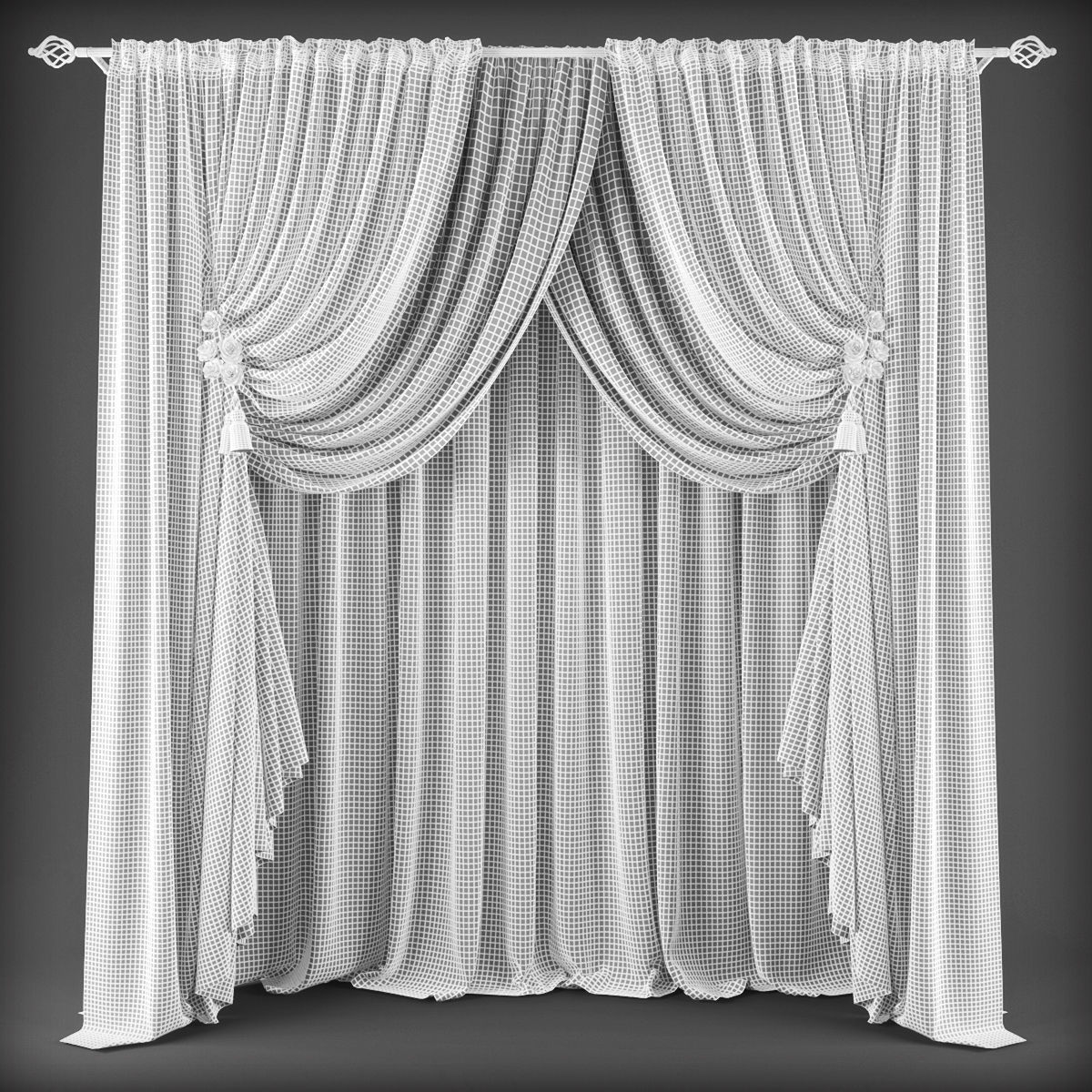 Curtain with drapes Low-poly 3D model_1