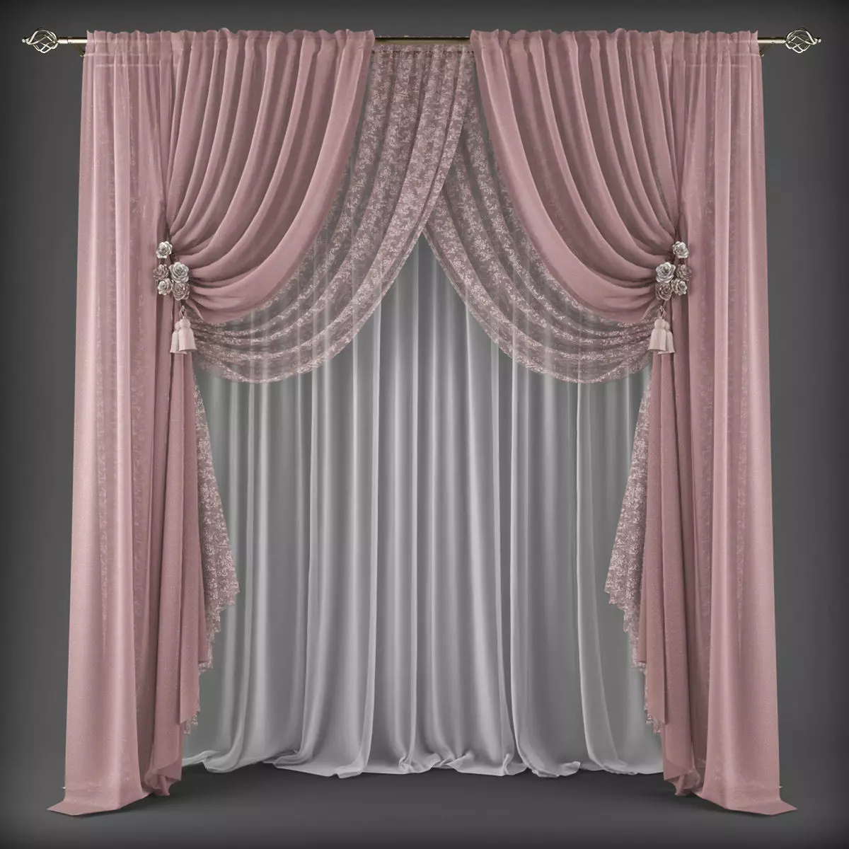 Curtain with drapes Low-poly 3D model_0