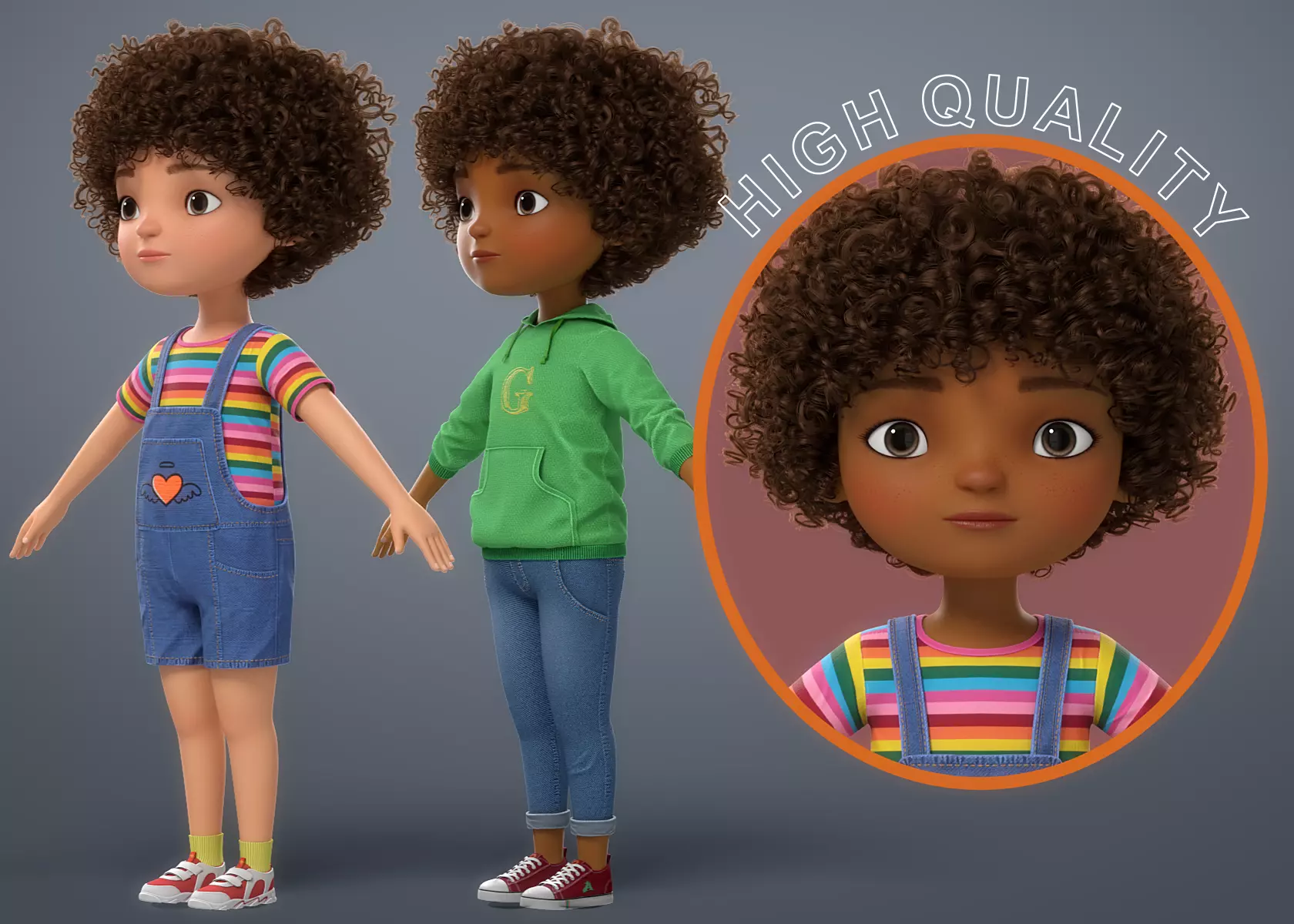 Cartoon Black Girl 3D model_0