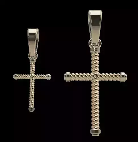 Cross Pendant Rope Twist 2 Size 3D print model