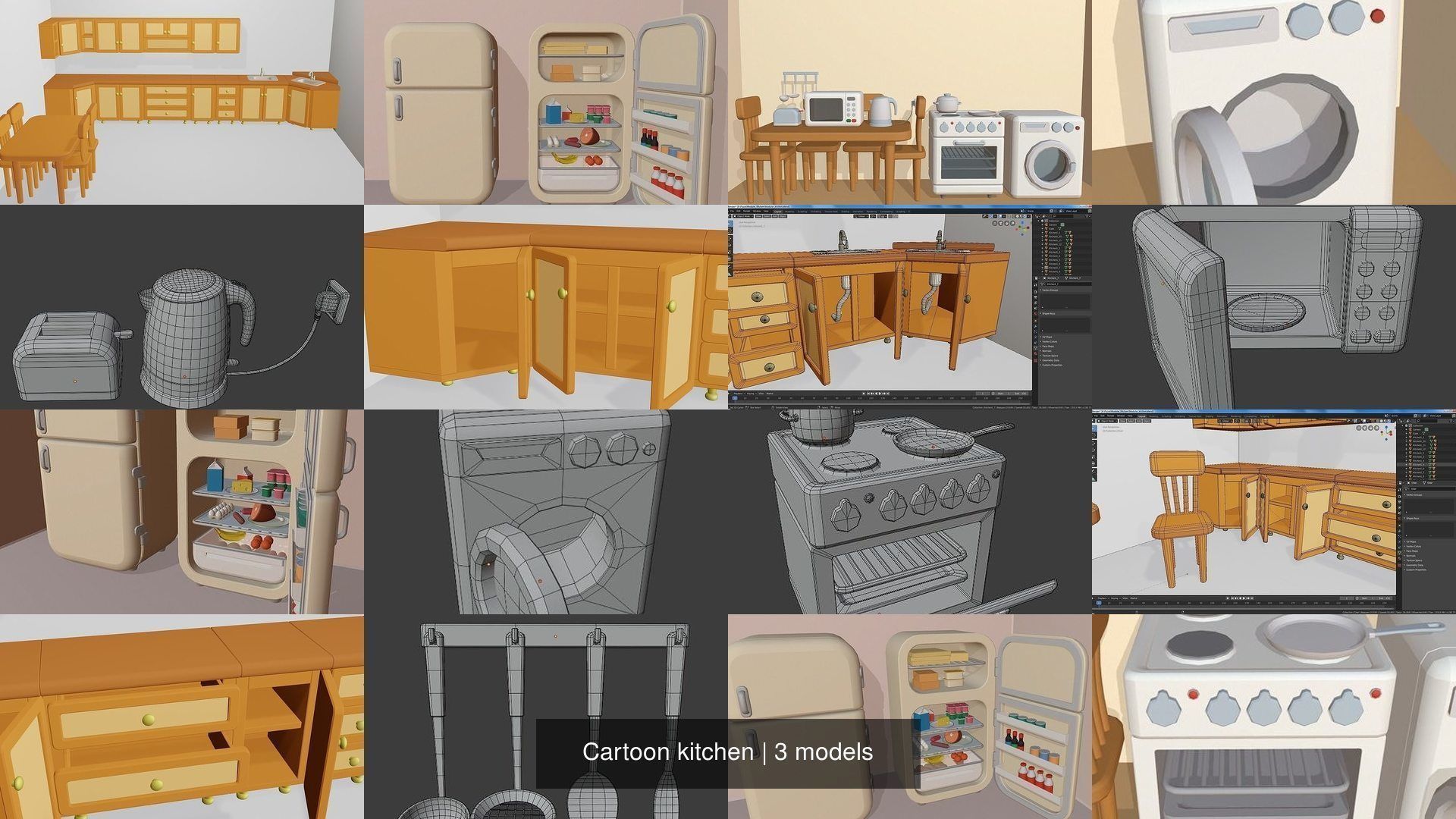 Cartoon kitchen 3D Model Collection_0