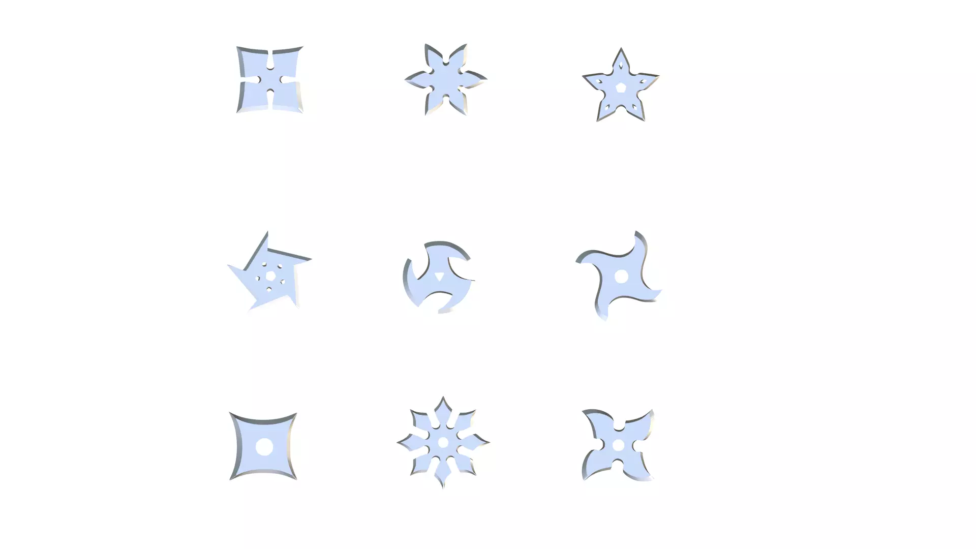 Set of 9 shurikens ready to print 3D Model Collection_0