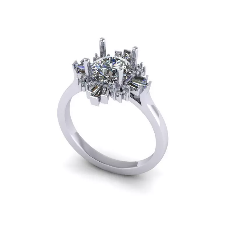 Cluster ring with Rounds and Baguettes 3D print model