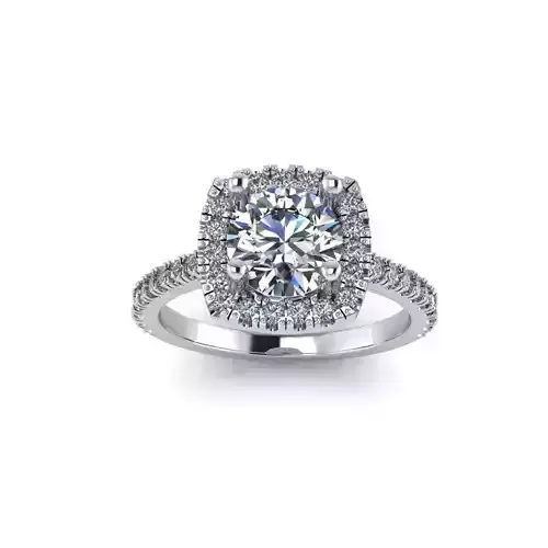 Round Diamond Ring with Halo Cushion Engagement Ring 