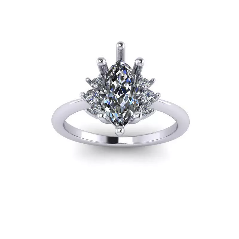 Marquise Ring with Rounds on side Engagement Ring 3D print model