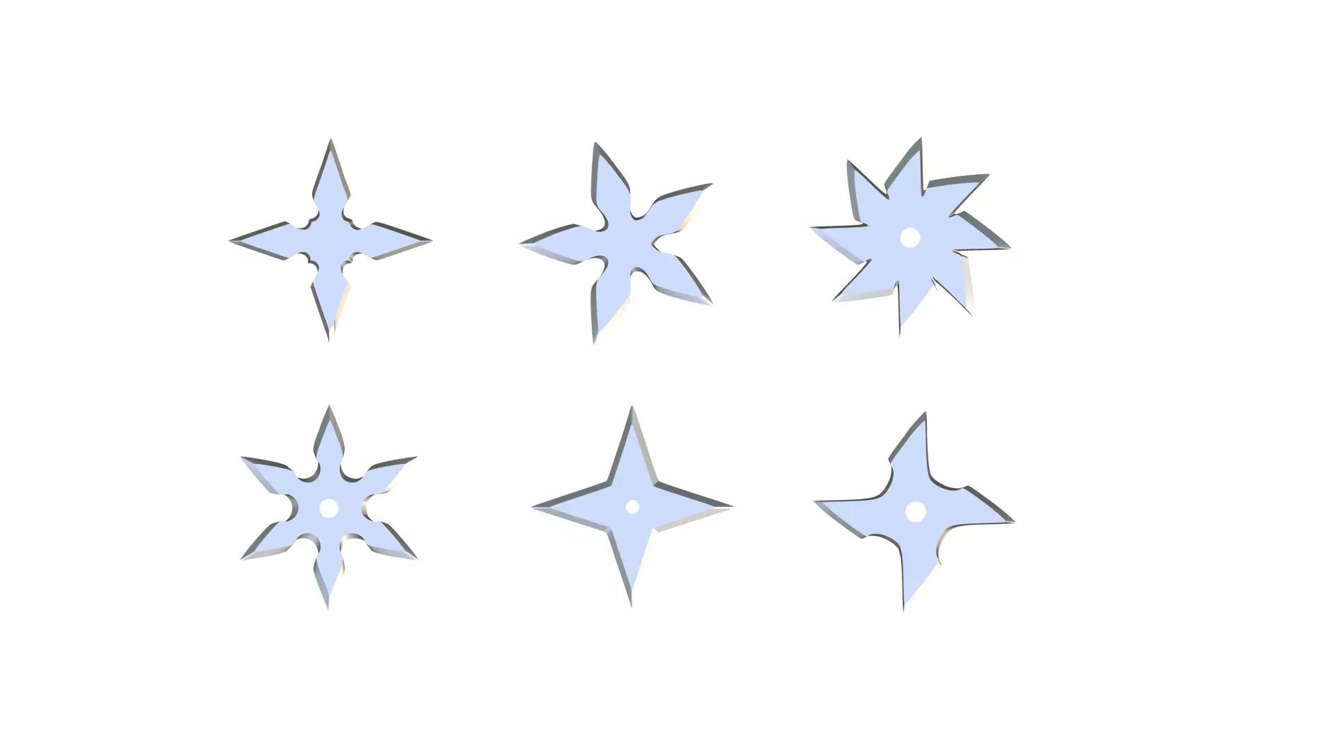 Set of 6 shurikens ready to print 3D Model Collection_0