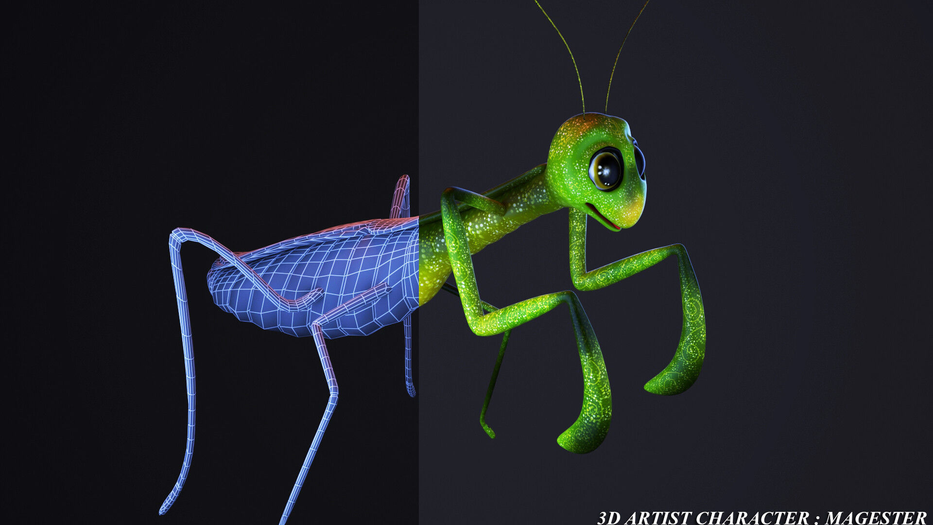 cartoon mantis Low-poly 3D model_4