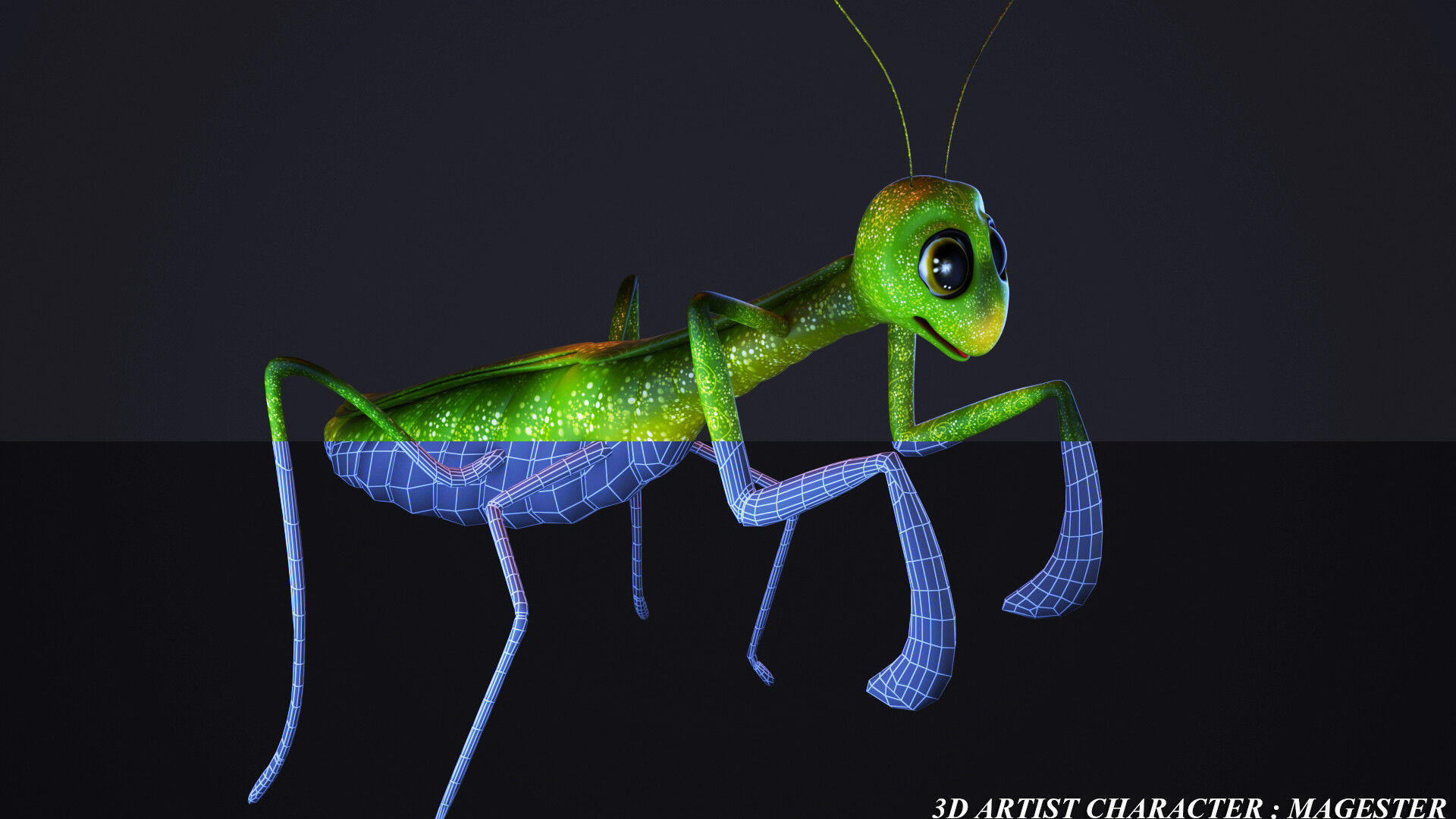 cartoon mantis Low-poly 3D model_2