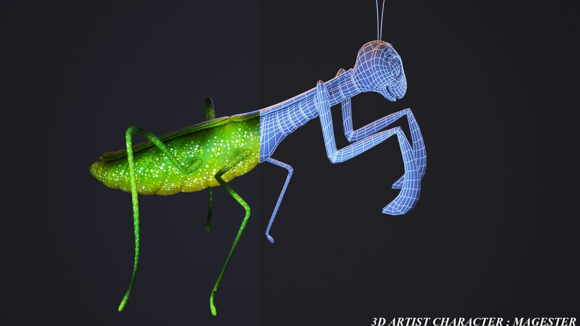 cartoon mantis Low-poly 3D model_1
