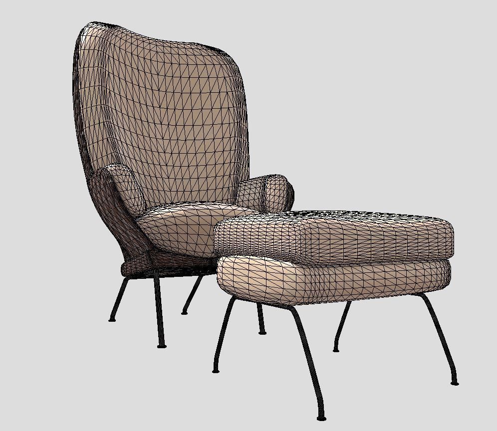 Design Armchair Capitonee Low-poly 3D model_4