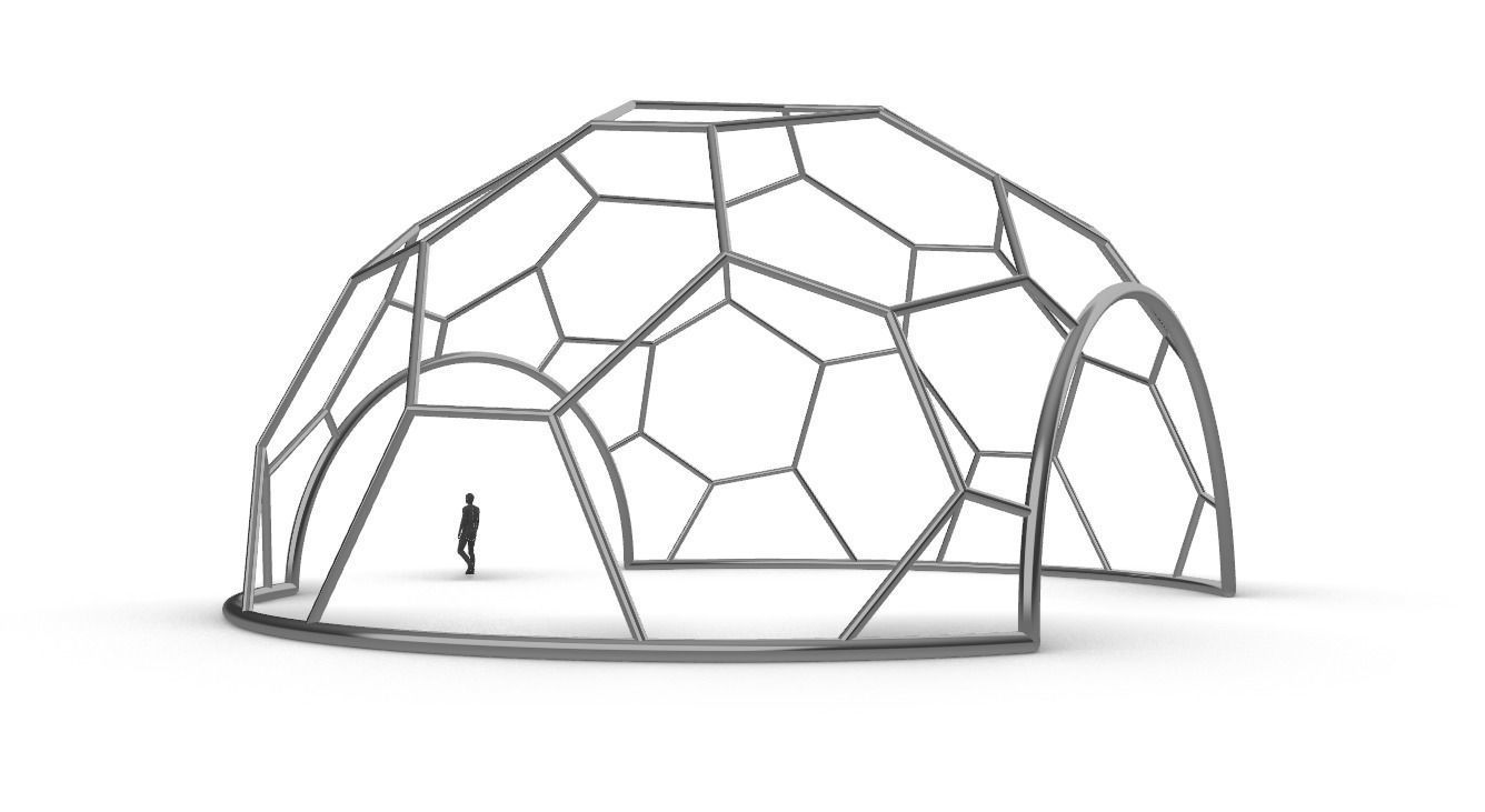 Hexagonal Dome with entry Geodesic Like Pattern 3D model_11