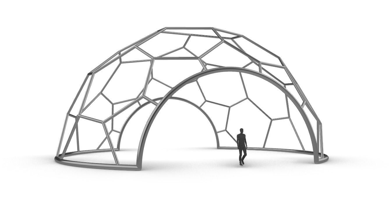 Hexagonal Dome with entry Geodesic Like Pattern 3D model_6