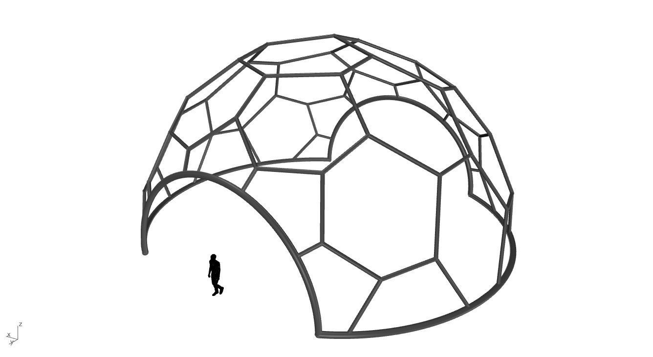 Hexagonal Dome with entry Geodesic Like Pattern 3D model_33