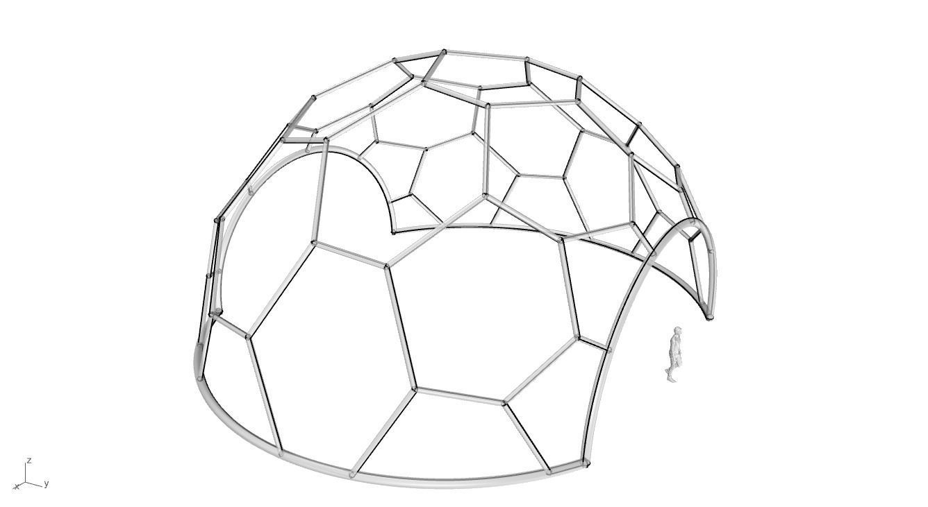 Hexagonal Dome with entry Geodesic Like Pattern 3D model_96