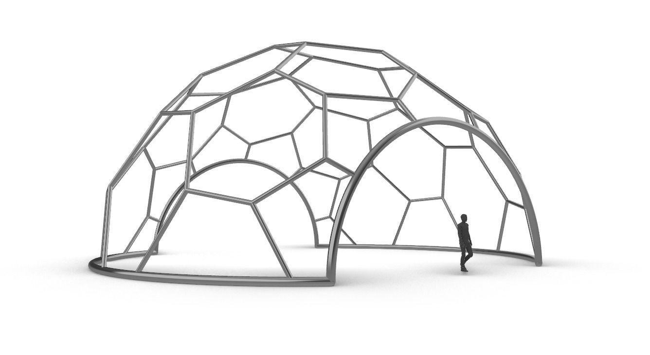 Hexagonal Dome with entry Geodesic Like Pattern 3D model_5