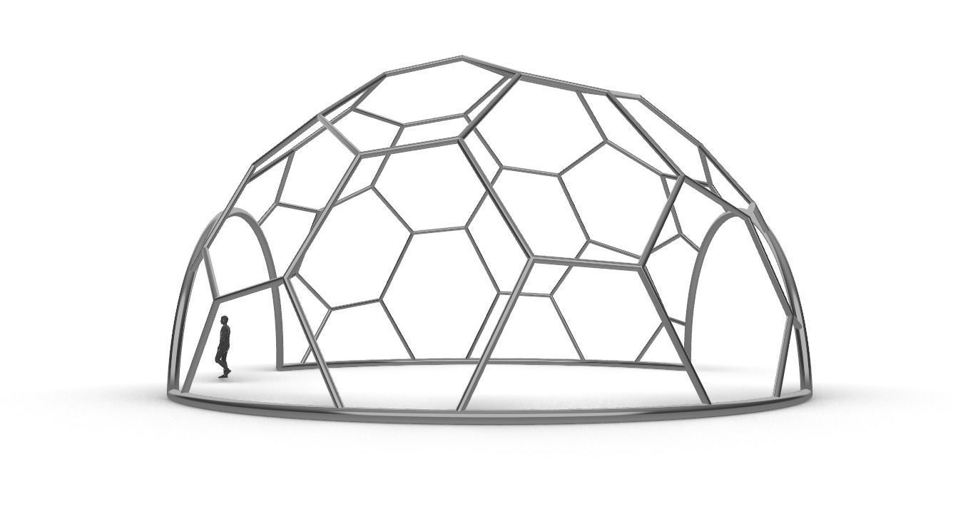 Hexagonal Dome with entry Geodesic Like Pattern 3D model_10