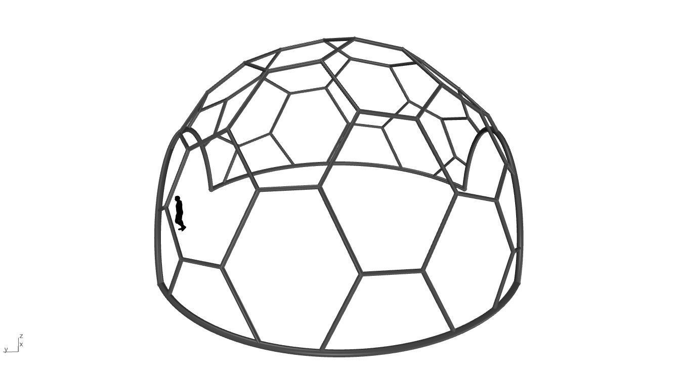 Hexagonal Dome with entry Geodesic Like Pattern 3D model_32