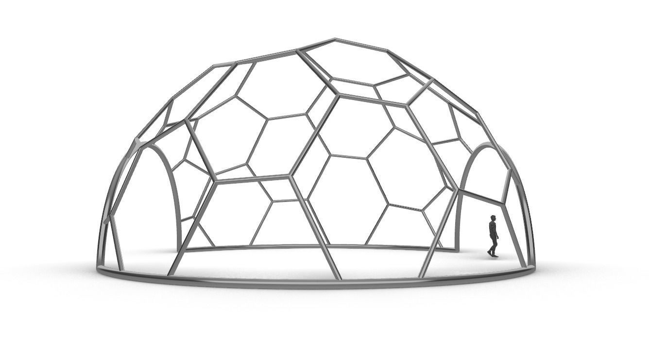Hexagonal Dome with entry Geodesic Like Pattern 3D model_19