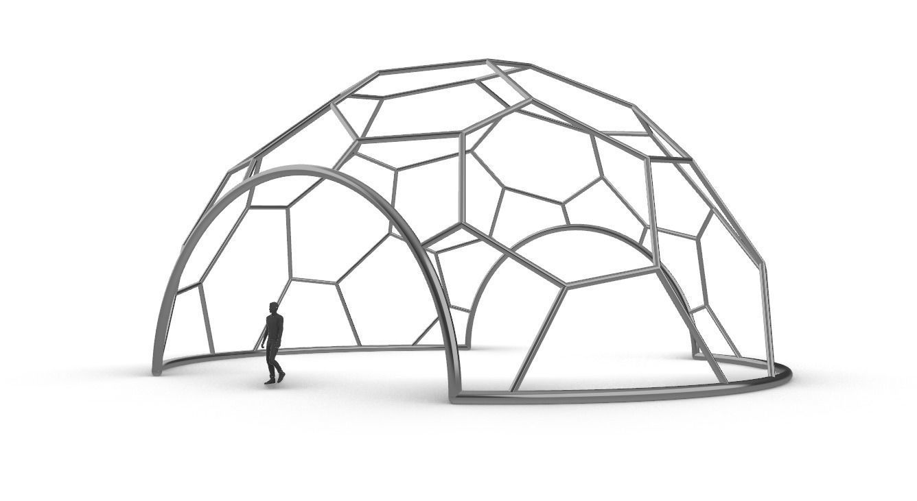 Hexagonal Dome with entry Geodesic Like Pattern 3D model_9