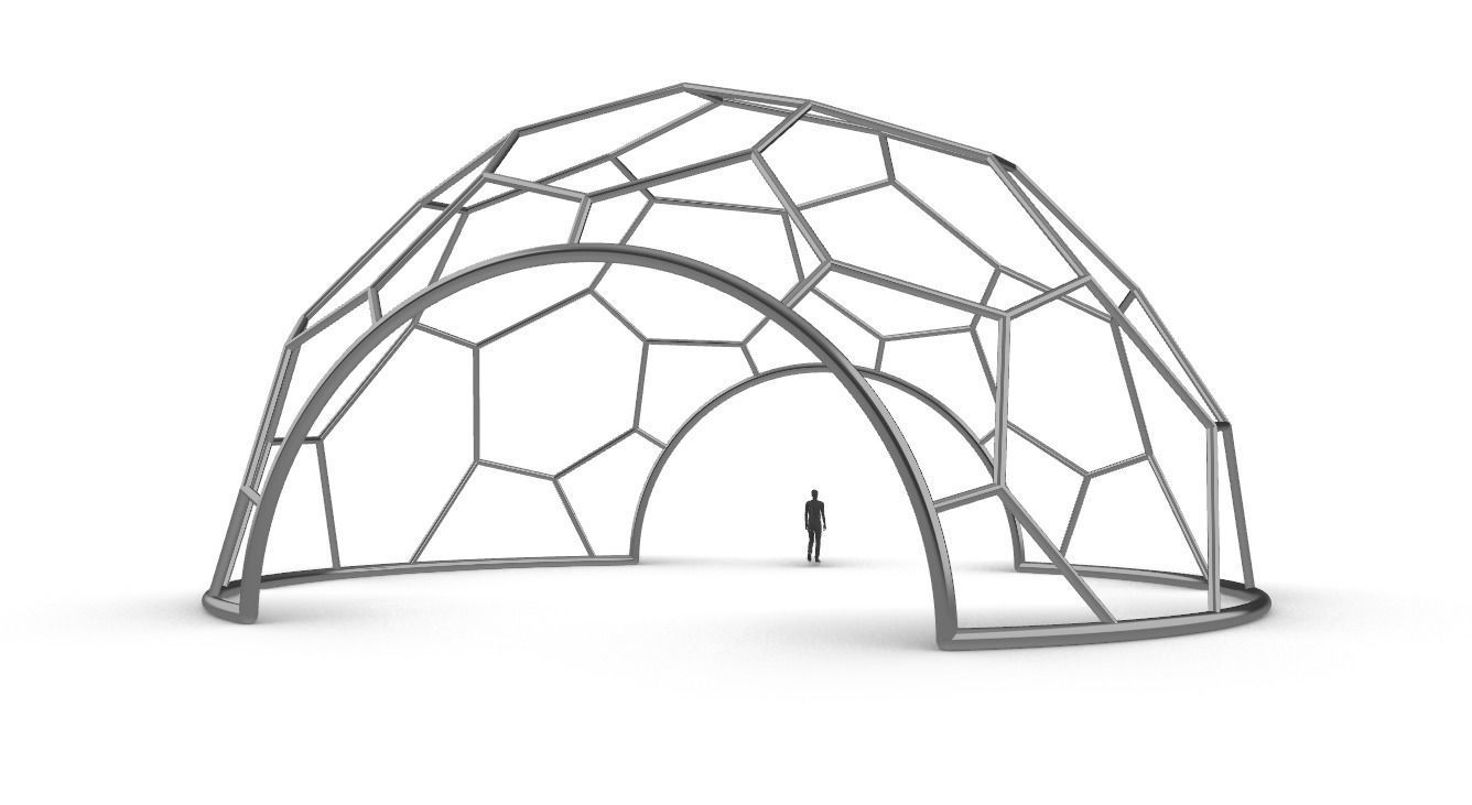 Hexagonal Dome with entry Geodesic Like Pattern 3D model_16