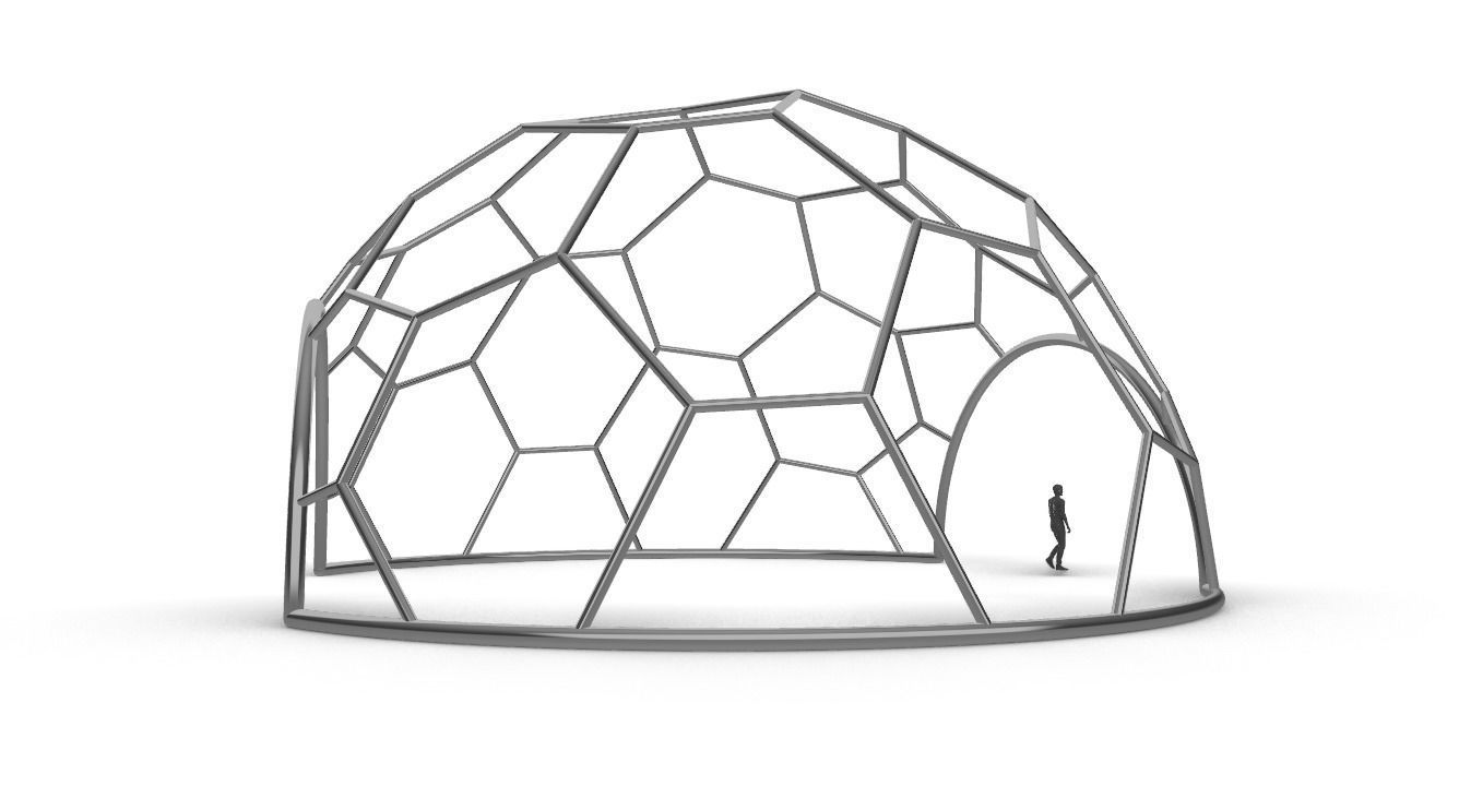 Hexagonal Dome with entry Geodesic Like Pattern 3D model_15