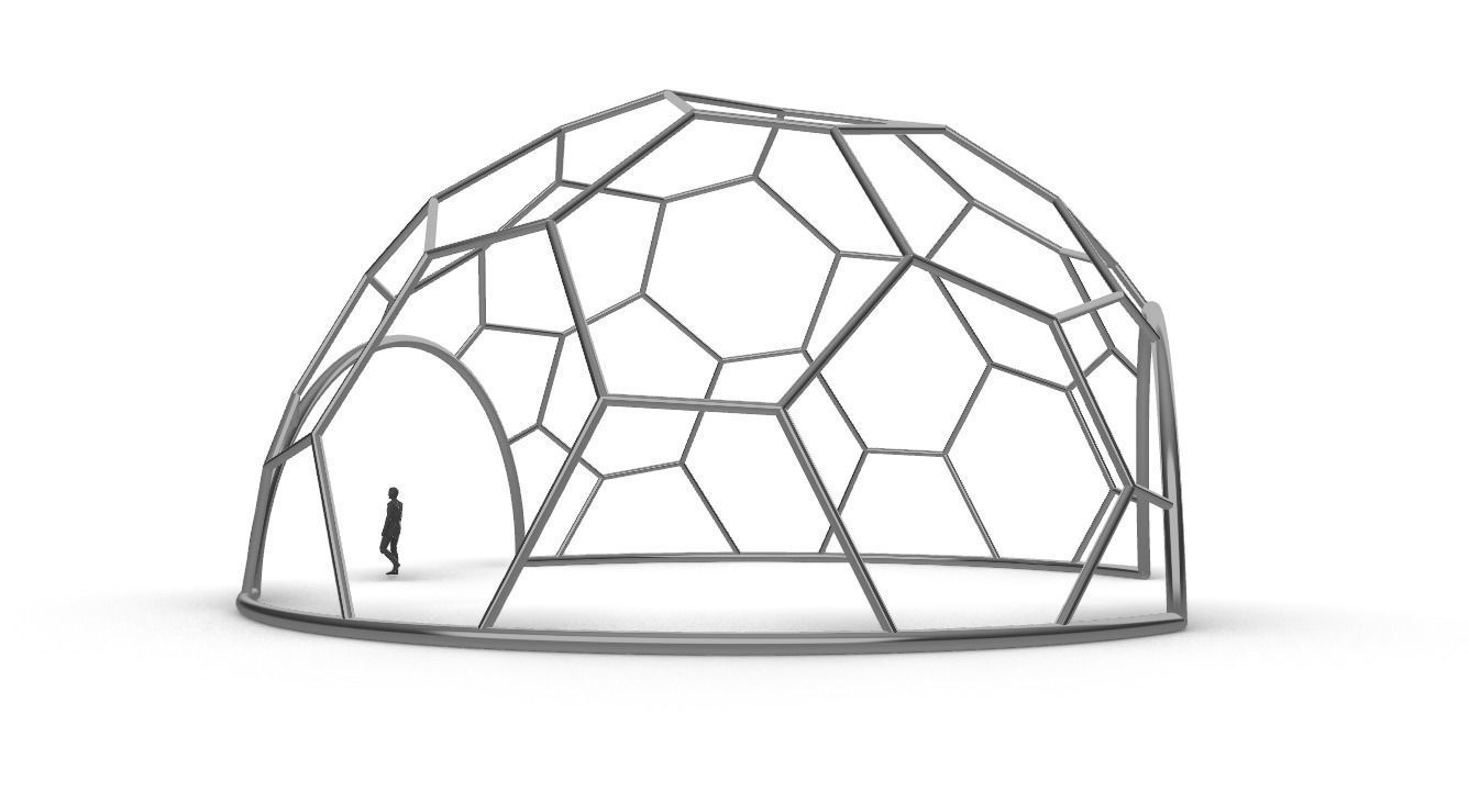 Hexagonal Dome with entry Geodesic Like Pattern 3D model_7
