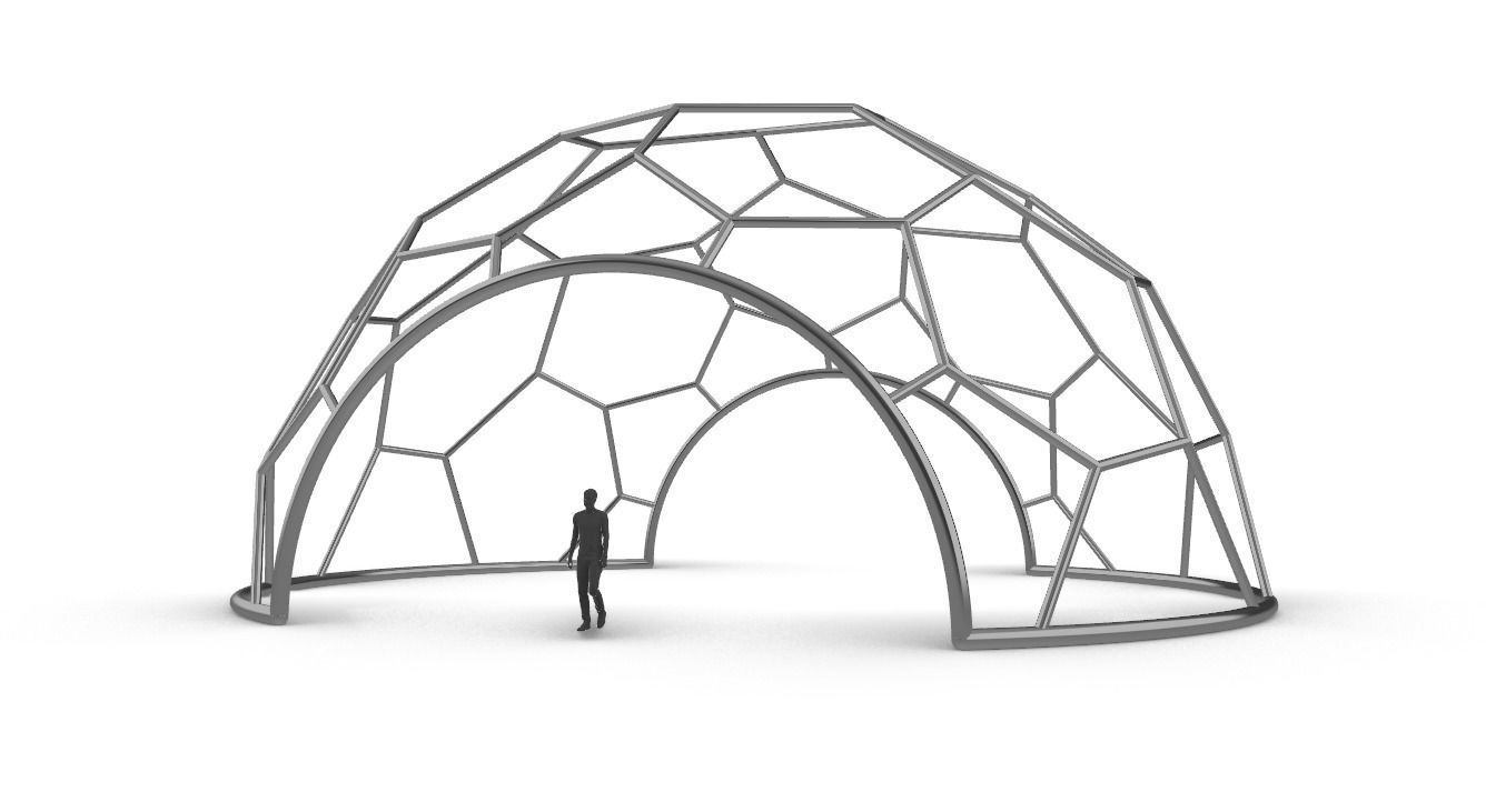 Hexagonal Dome with entry Geodesic Like Pattern 3D model_1