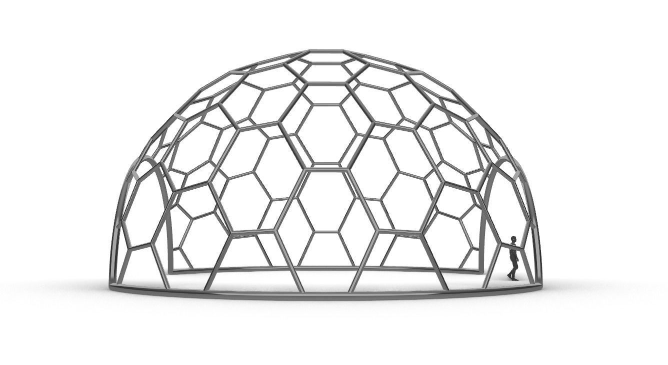 Hexagonal Dome structure Geodesic Like Wireframe Design V2 3D model_9