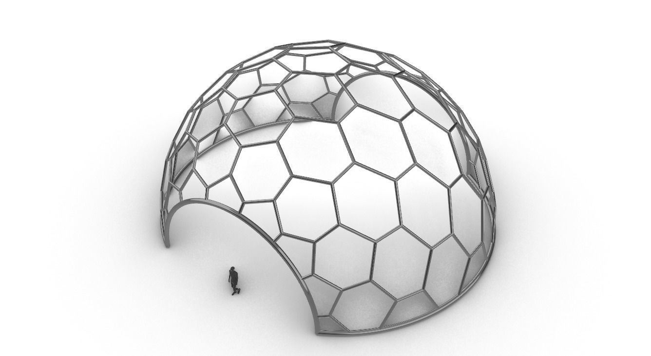 Hexagonal Dome structure Geodesic Like Wireframe Design V2 3D model_21