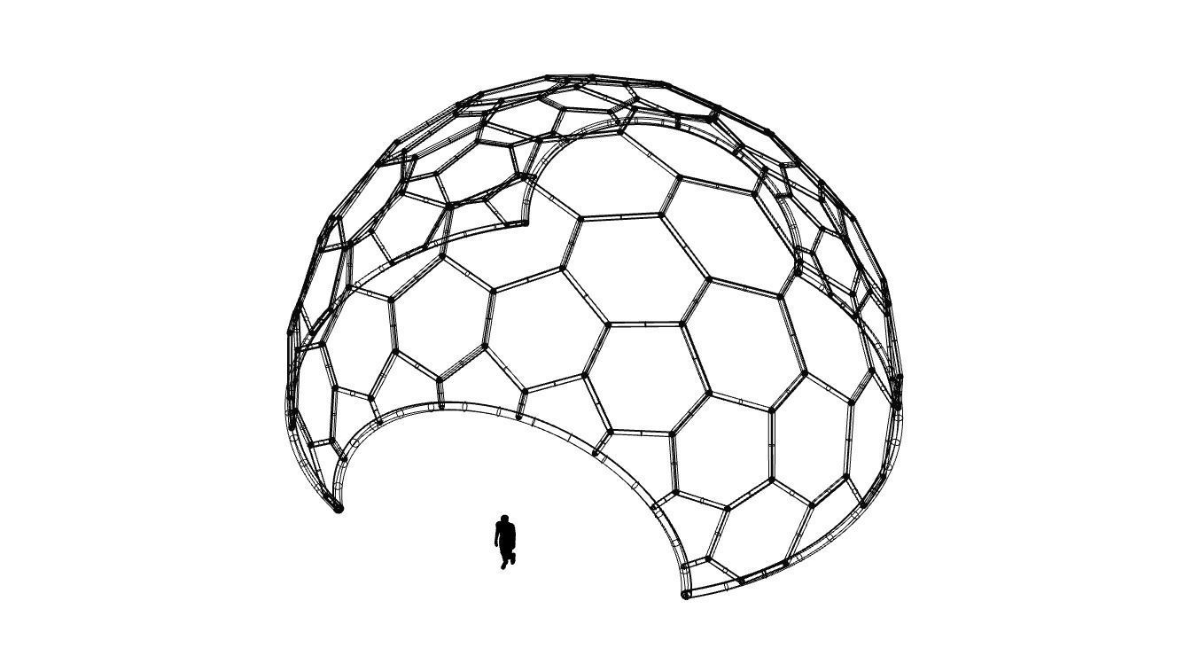 Hexagonal Dome structure Geodesic Like Wireframe Design V2 3D model_43