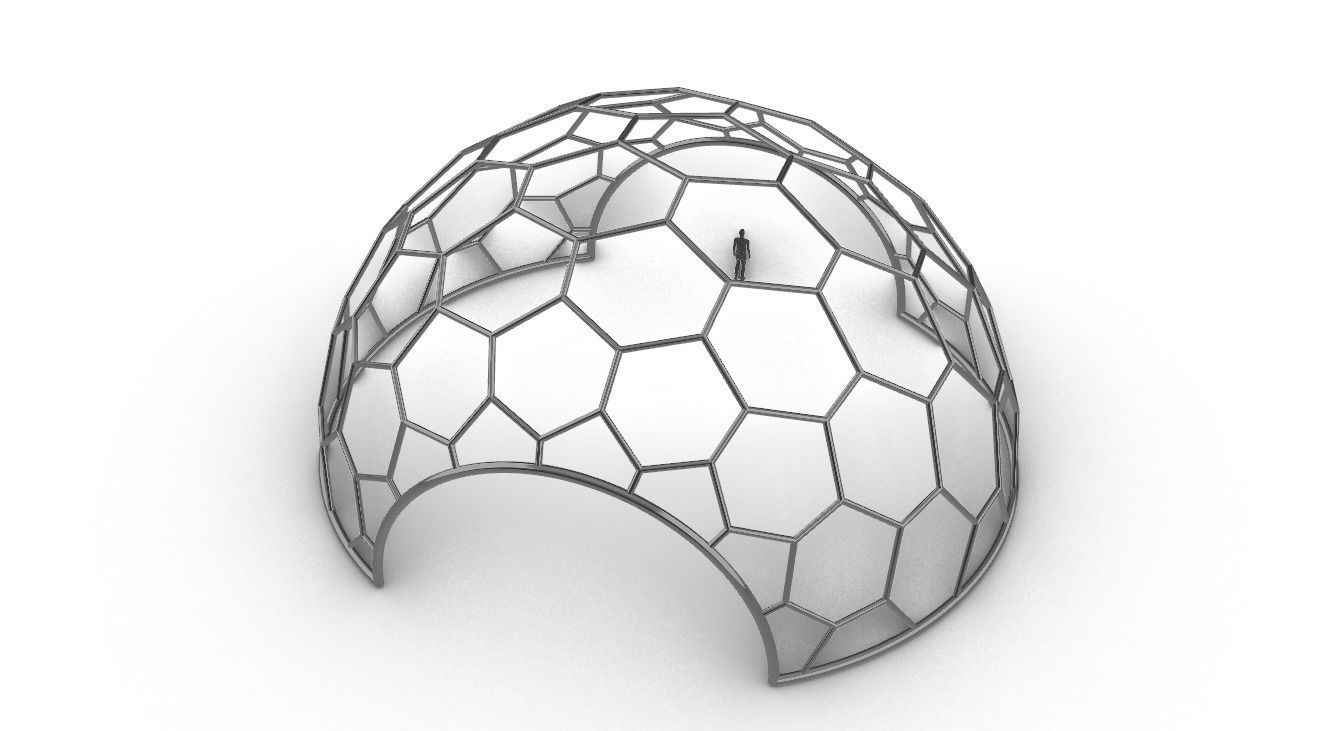Hexagonal Dome structure Geodesic Like Wireframe Design V2 3D model_28