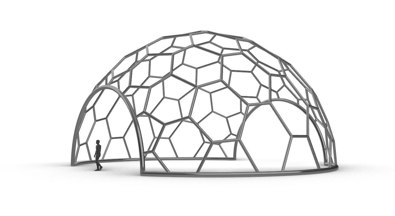 Hexagonal Dome structure Geodesic Like Wireframe Design V2 3D model_13