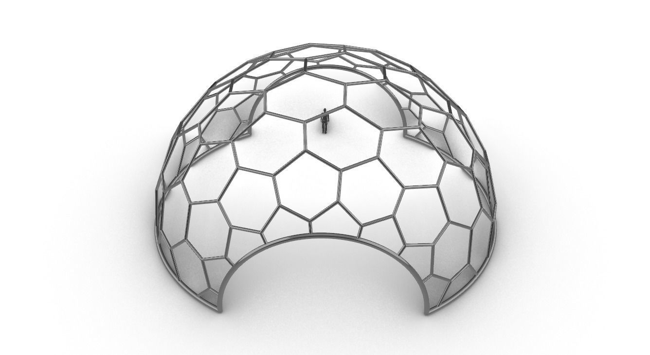 Hexagonal Dome structure Geodesic Like Wireframe Design V2 3D model_35