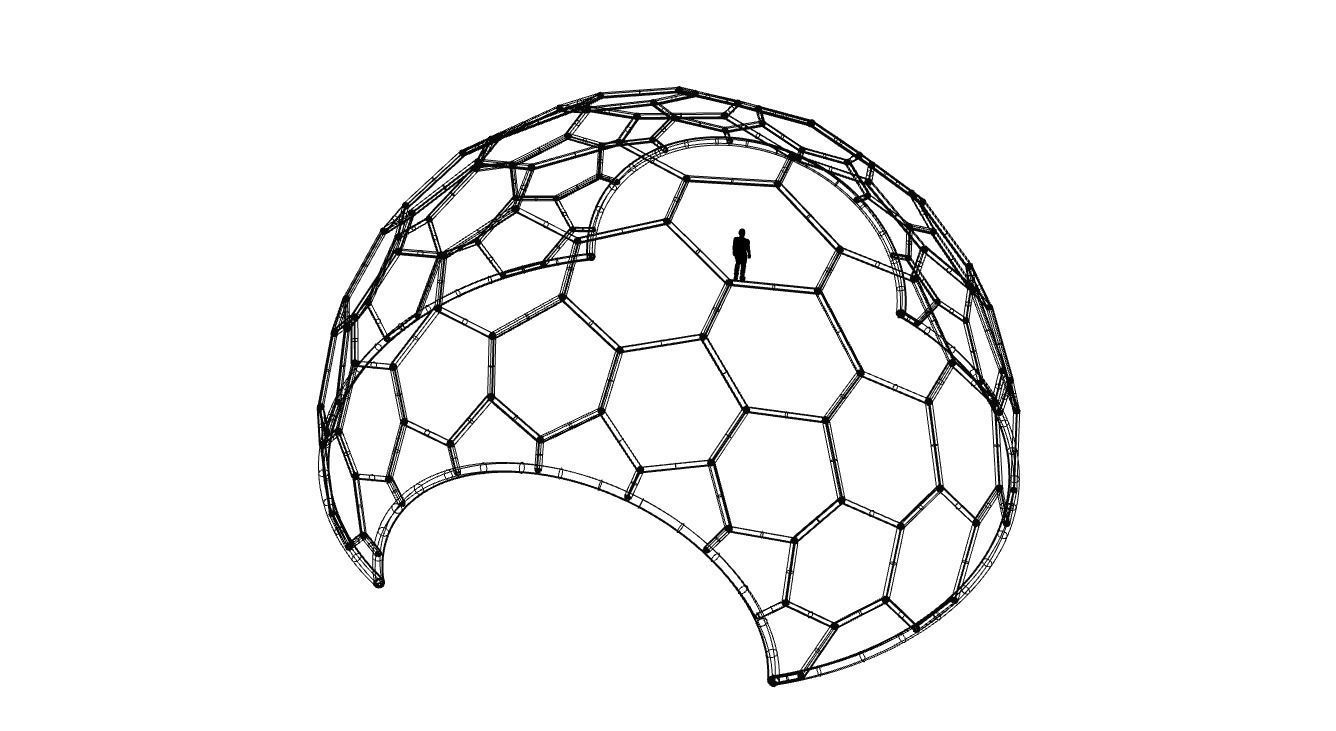Hexagonal Dome structure Geodesic Like Wireframe Design V2 3D model_55