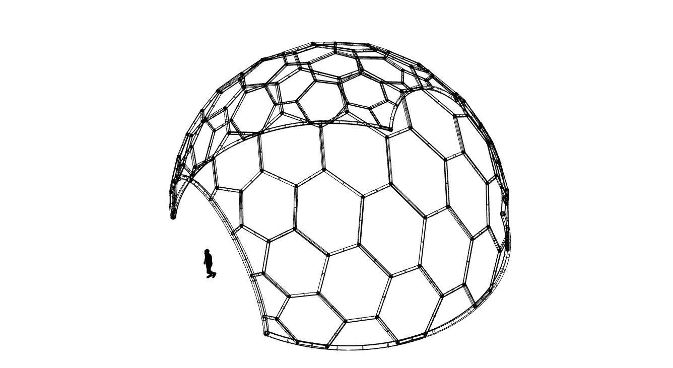 Hexagonal Dome structure Geodesic Like Wireframe Design V2 3D model_54