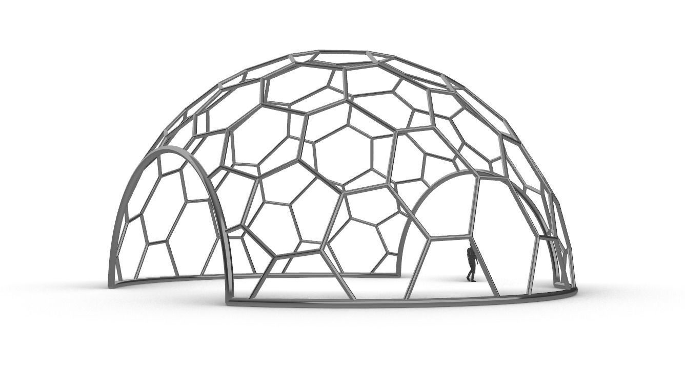 Hexagonal Dome structure Geodesic Like Wireframe Design V2 3D model_6