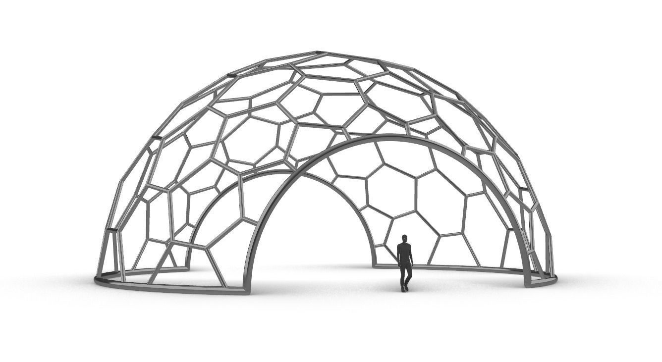 Hexagonal Dome structure Geodesic Like Wireframe Design V2 3D model_16