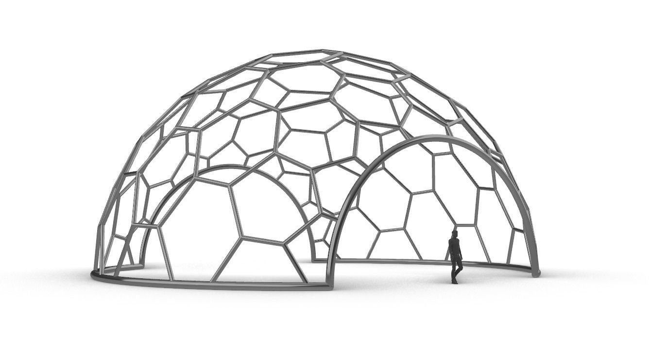 Hexagonal Dome structure Geodesic Like Wireframe Design V2 3D model_12