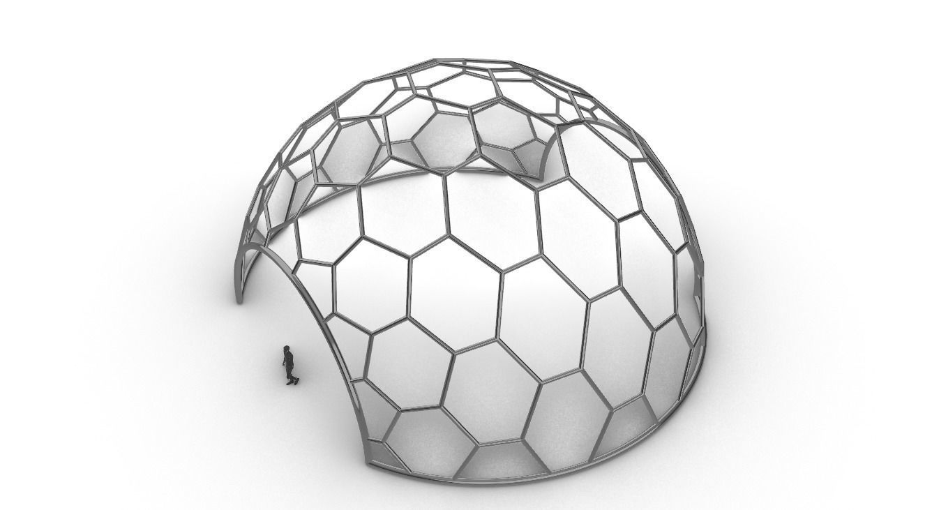 Hexagonal Dome structure Geodesic Like Wireframe Design V2 3D model_22