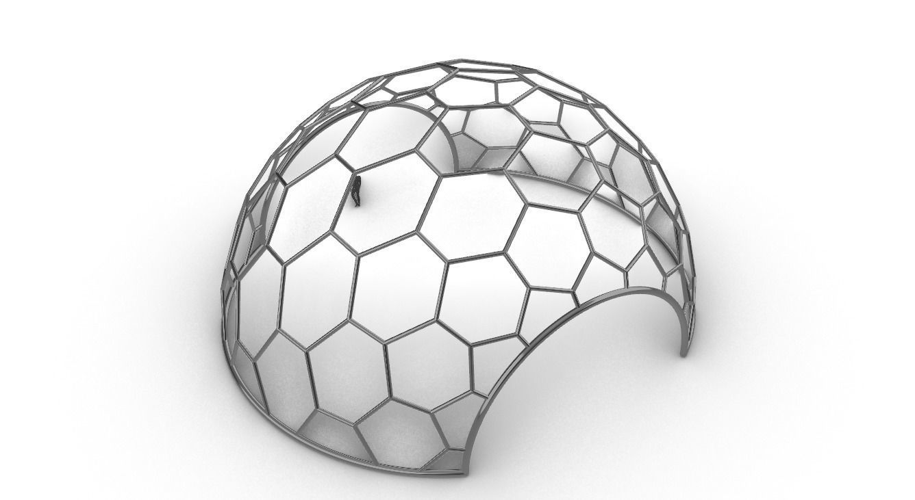 Hexagonal Dome structure Geodesic Like Wireframe Design V2 3D model_36