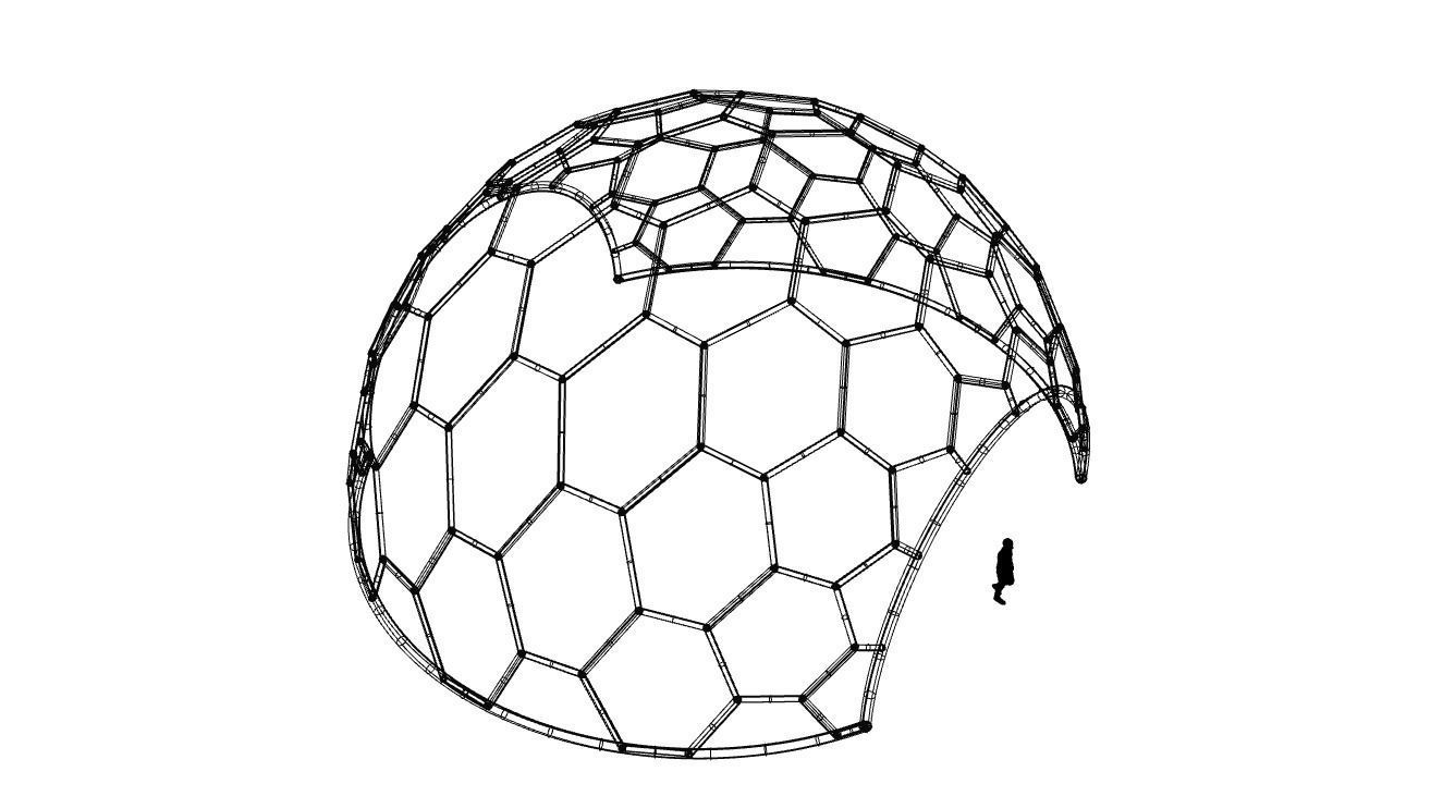 Hexagonal Dome structure Geodesic Like Wireframe Design V2 3D model_42