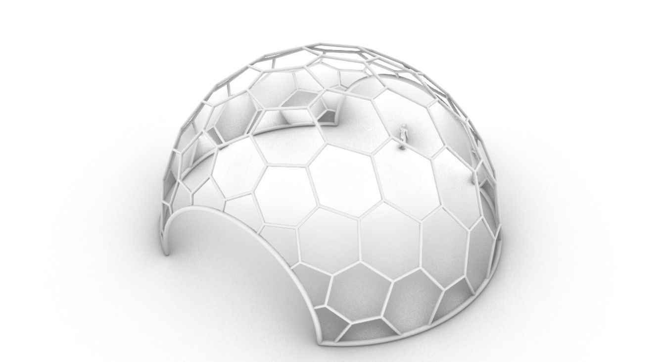 Hexagonal Dome structure Geodesic Like Wireframe Design V2 3D model_70