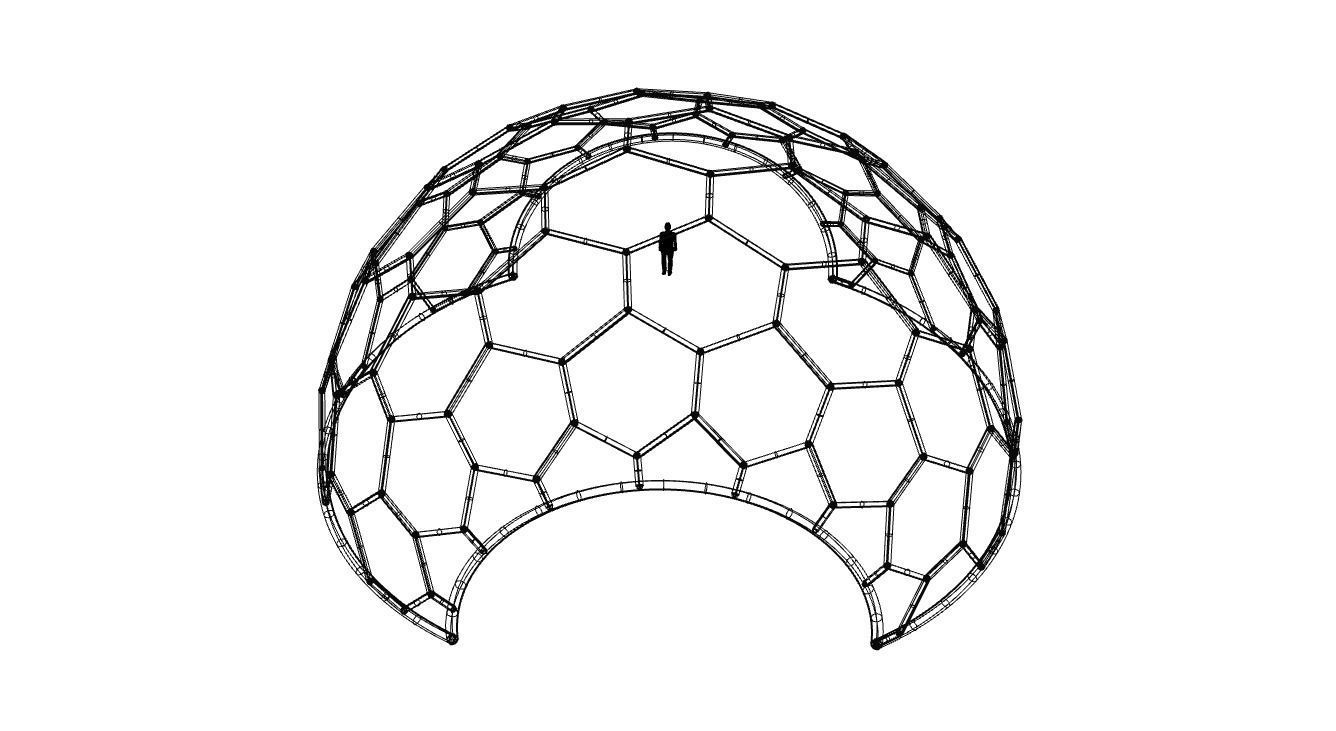 Hexagonal Dome structure Geodesic Like Wireframe Design V2 3D model_58