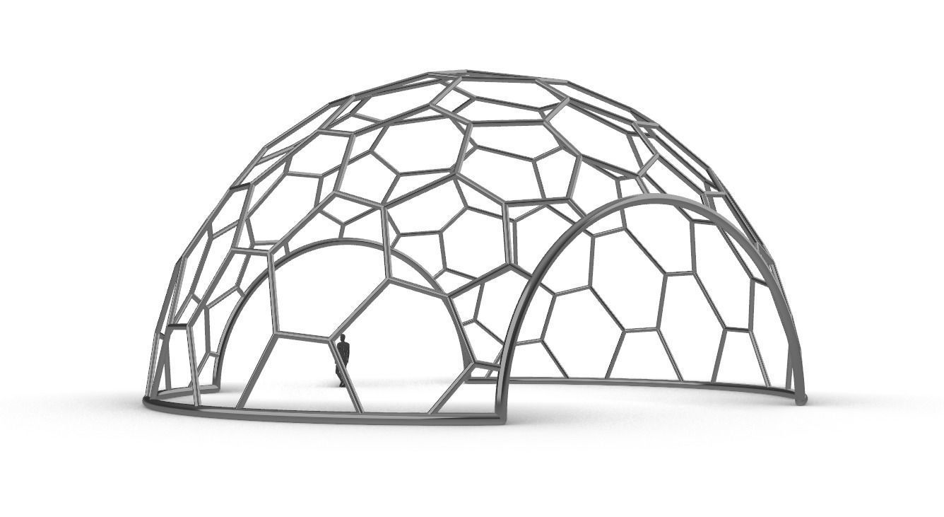 Hexagonal Dome structure Geodesic Like Wireframe Design V2 3D model_19