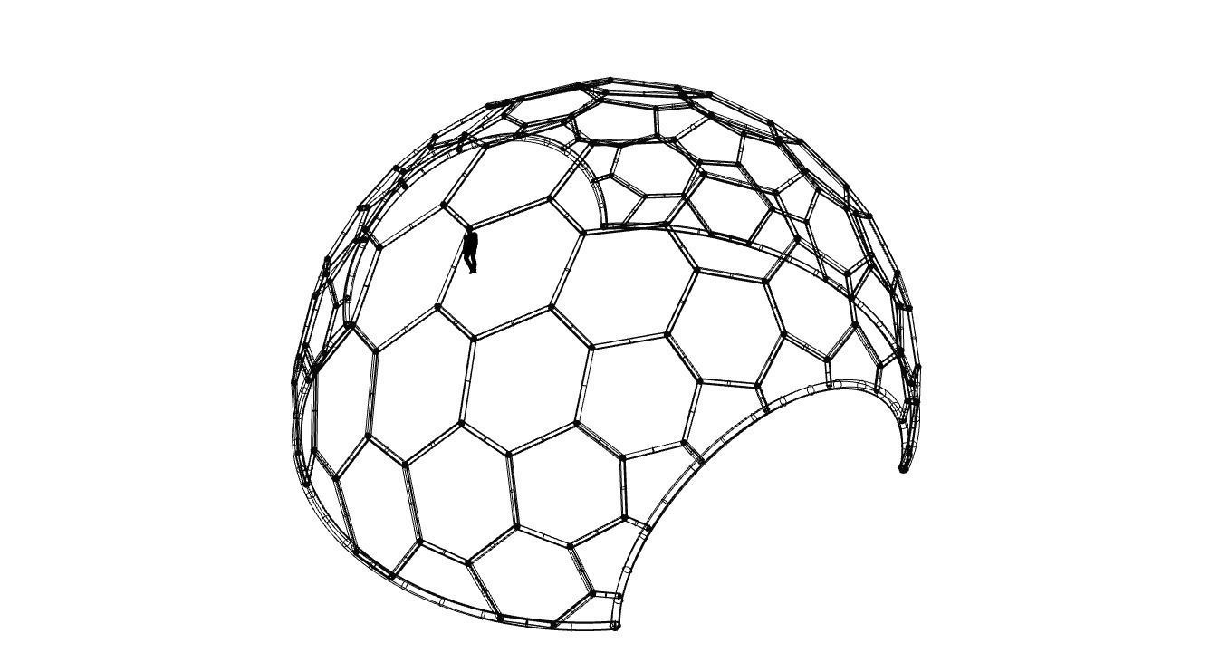 Hexagonal Dome structure Geodesic Like Wireframe Design V2 3D model_44