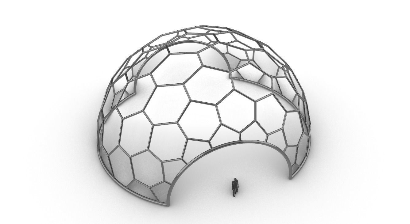 Hexagonal Dome structure Geodesic Like Wireframe Design V2 3D model_33
