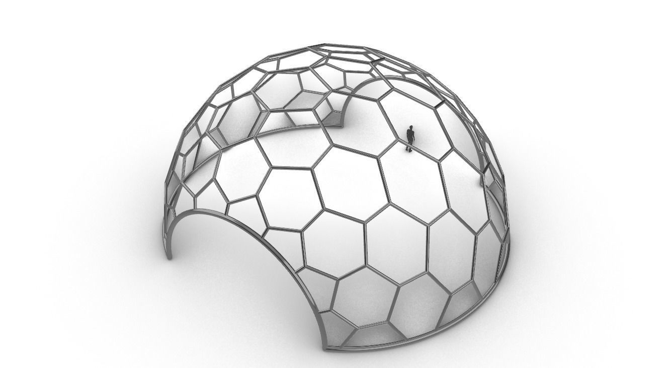 Hexagonal Dome structure Geodesic Like Wireframe Design V2 3D model_38